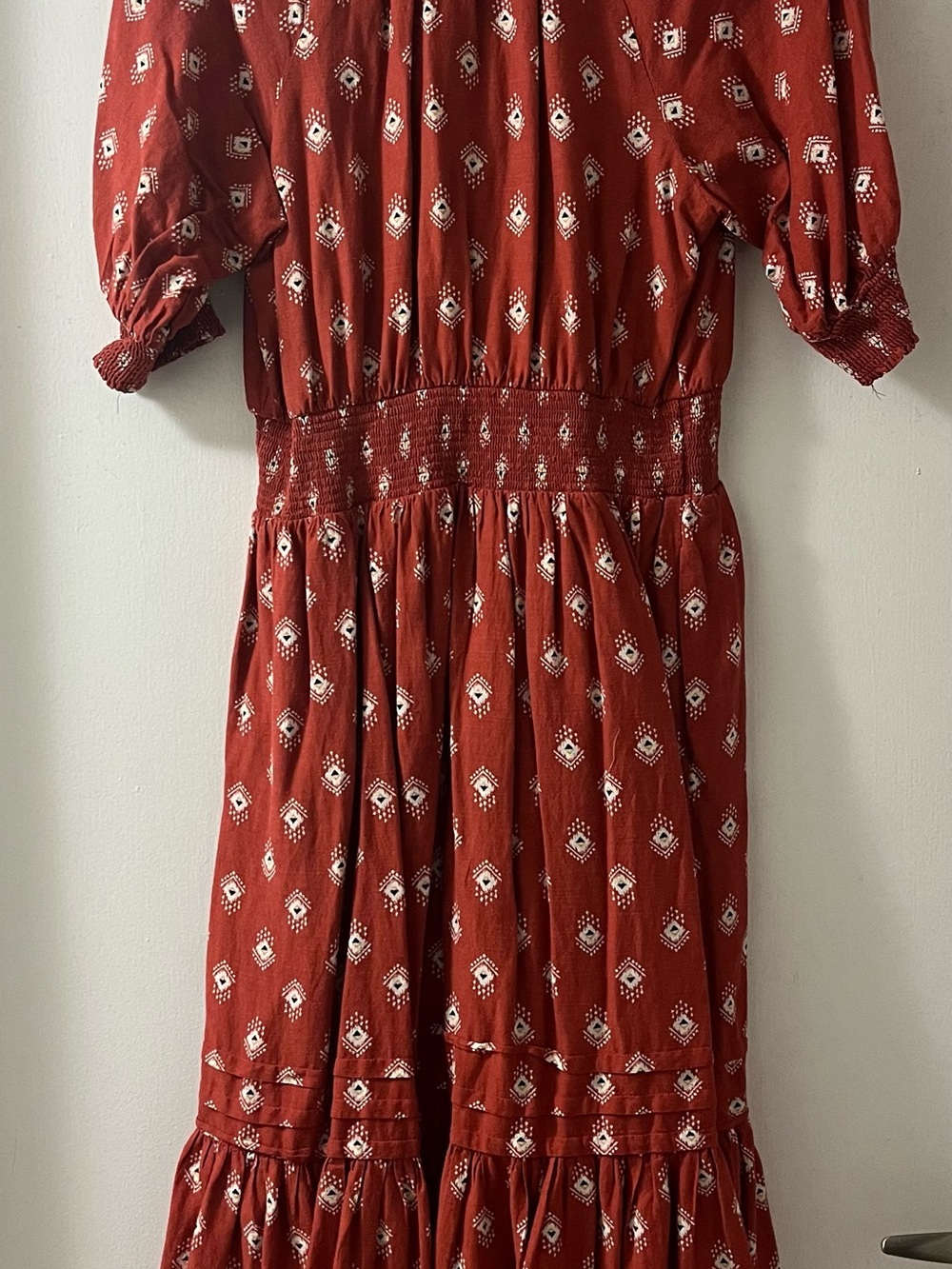 Anthropologie Rust Red Printed Maxi Dress with Smocked Waist - Picture 2 of 3
